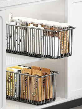 ตะกร้าจัดระเบียบตู้แบบดึงออกใต้อ่างล้างจาน กล่องเก็บของลิ้นชักแบบเลื่อน ตู้ข้างครัว ชั้นวางลิ้นชักแบบเลื่อน 1