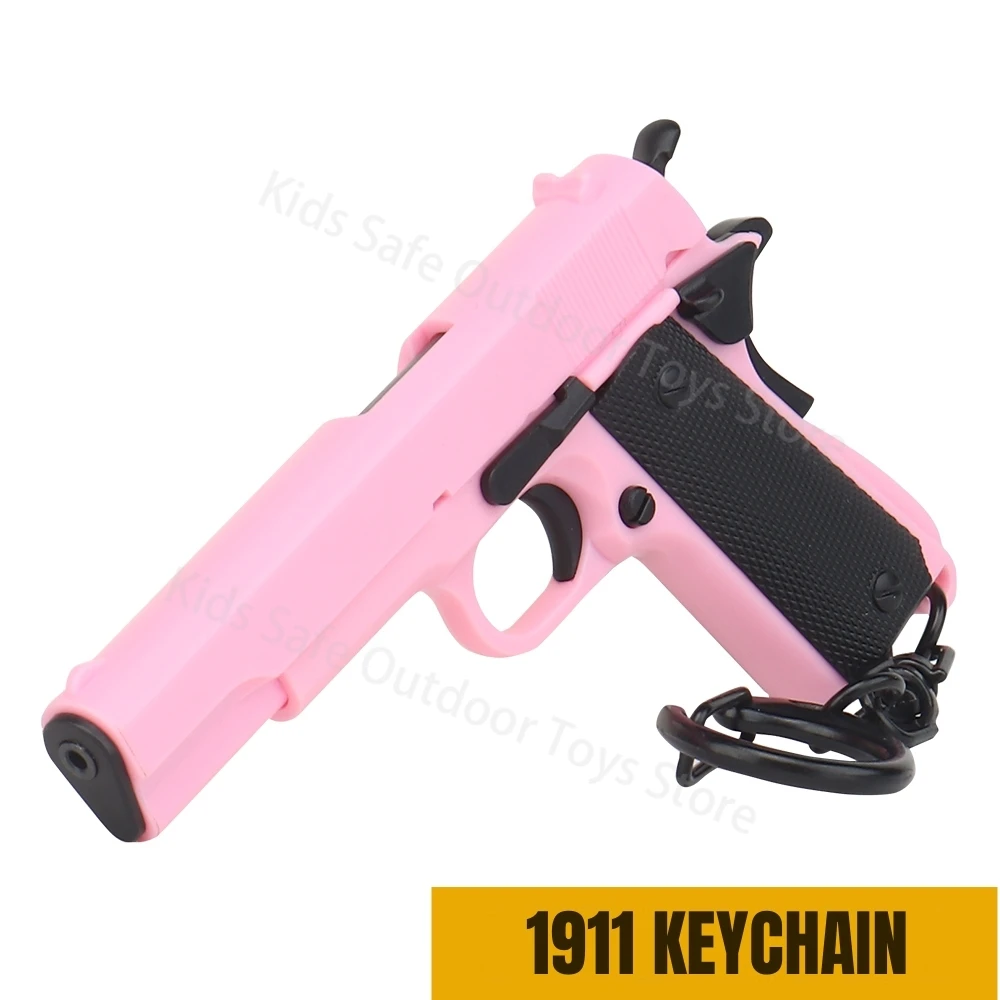 

1911-Pink Mini Gun Keychain 1:4 Miniature Gun Shape Pistol Keyring Pendant Ornament Gift for Army Fan Model Collection