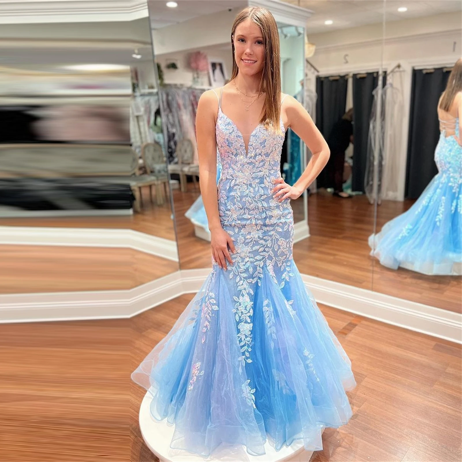 Straps Sheath Prom Dress Layered Evening Gown main image 1