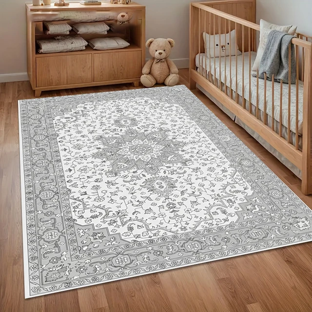 พรมลายเหรียญกรีนเปอร์เซียสไตล์วินเทจ ป้องกันการลื่น นุ่มสบาย เหมาะสำหรับห้องนั่งเล่น ห้องนอน ห้องเด็ก ทางเข้าบ้าน ห้องรับประทานอาหาร และตกแต่งบ้าน 1