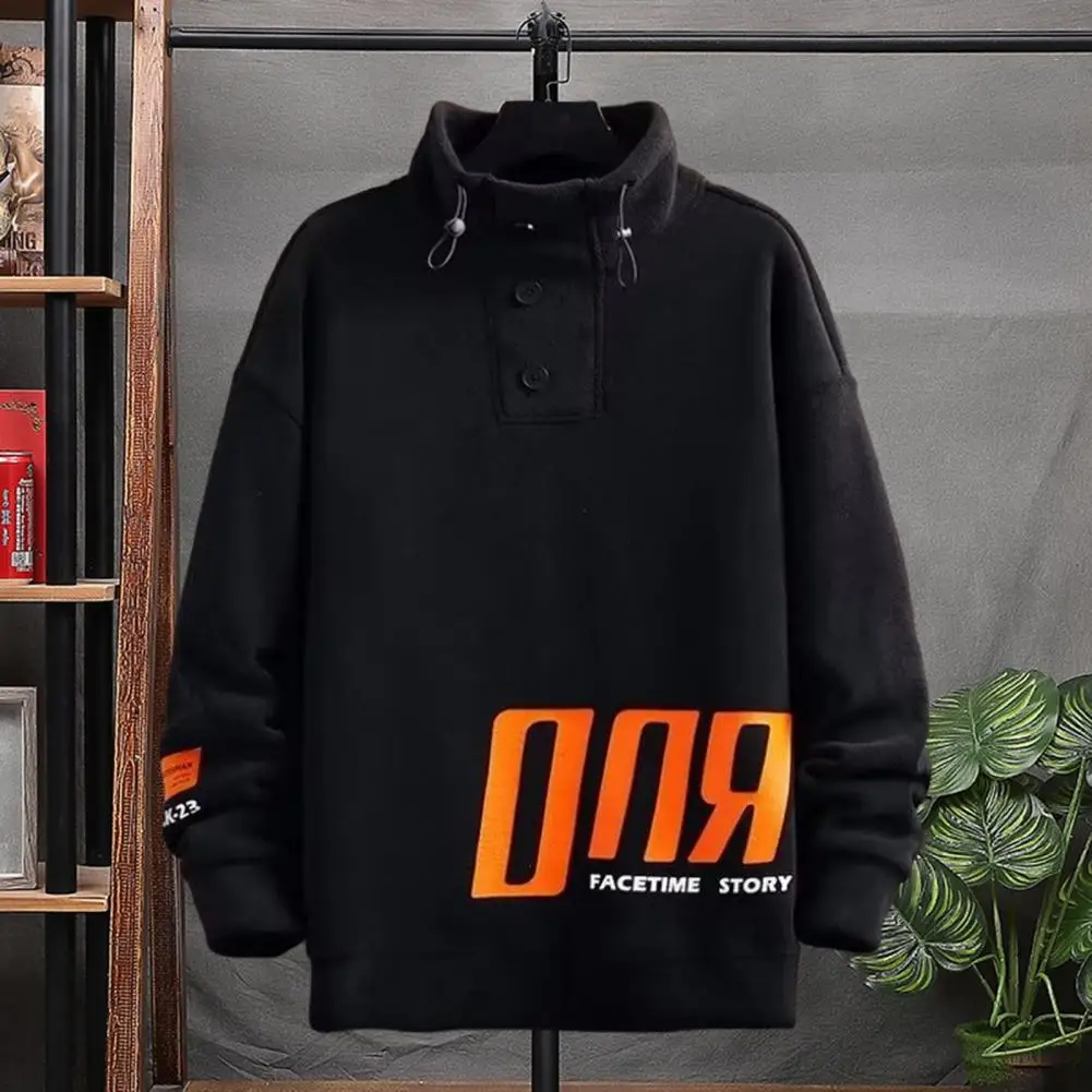 

Elastic Cuff Sweatshirt Men's Thick Plush Warm Sweatshirt with Half-high Collar Cold-proof Neck Protection for Winter Fall Neck
