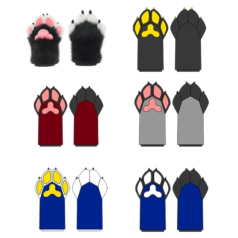 Wolf Paw Gloves Faux Fur Mittens Winter Warm Animal Bear Cosplays Halloween Party Costume Accessories for Adults