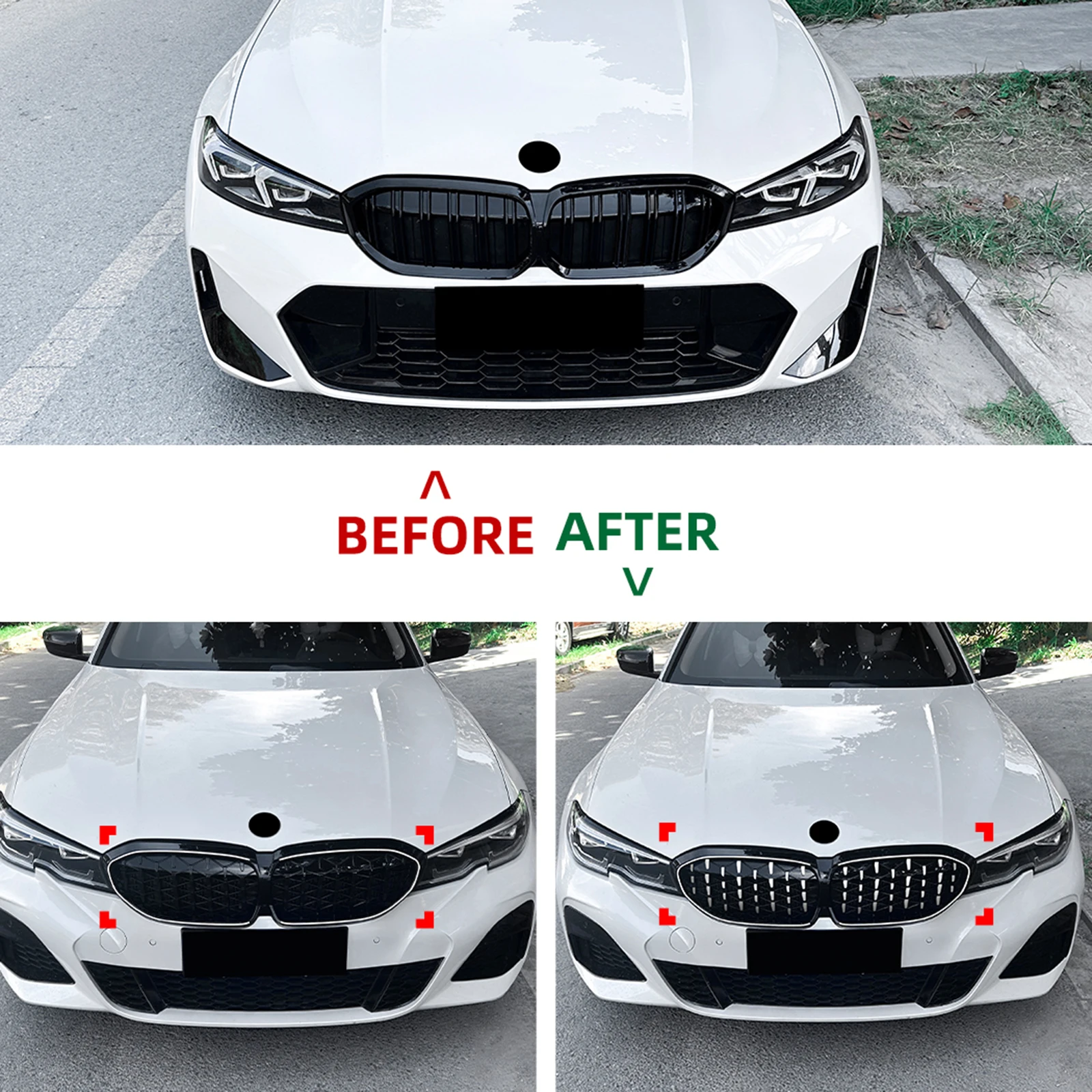 BMW 3 시리즈 G20 G21 G28 2019-2022 프론트 그릴 레이싱 그릴 상단 범퍼 후드 메쉬 그리드 LED 램프 라이트 스트립 포함