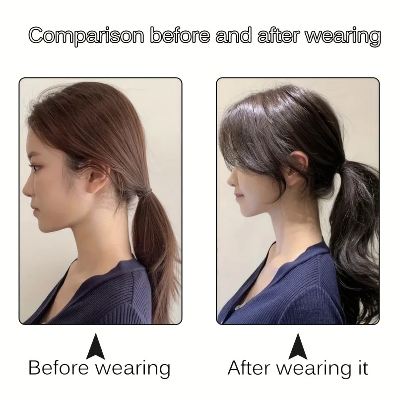 Synthetic Middle-Part Bangs Hair Extensions Easy Clip In Forhead Gradient Bangs Natural Seamless Side Fringe Hairpiece