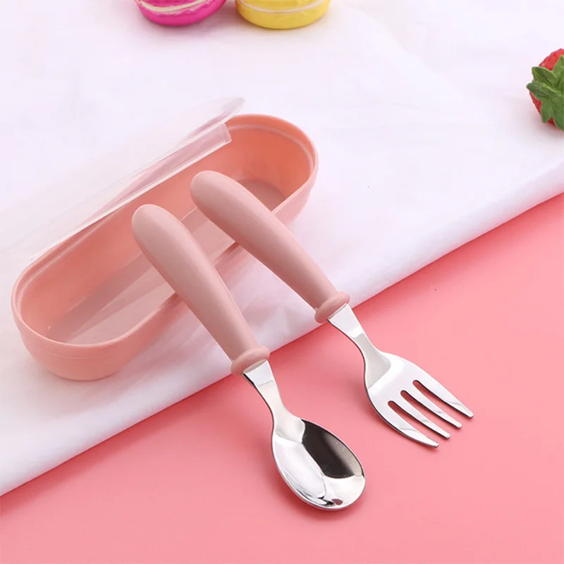 Description Picture 2 of itemBaby Gadgets Tableware Set Children Utensil Stainless Steel Toddler Dinnerware Cutlery Cartoon Infant Food Feeding Spoon Fork