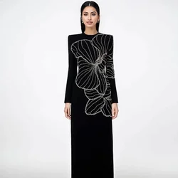 Jersey Sequined Flower Beading Ruched Quinceanera A-line High Collar Bespoke Occasion Gown Midi Dresses