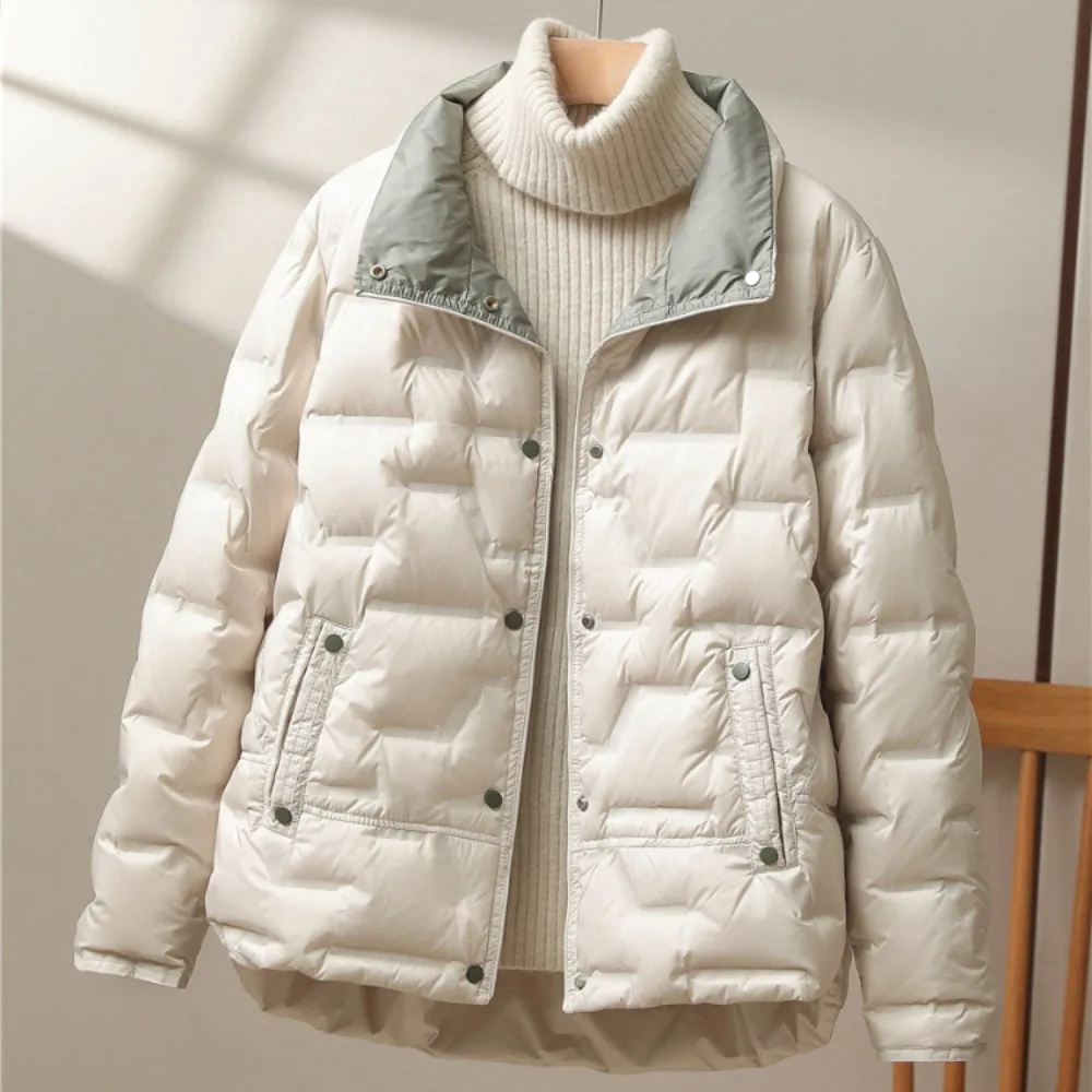 Bright Face Colorful Down Jacket Women White Duck Down Autumn and Winter Loose Mid-length Disposable Bread Jacket