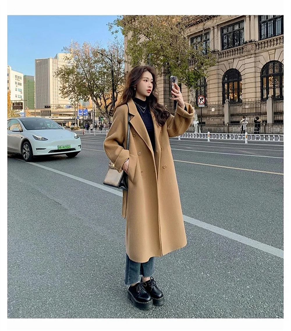 Autumn Winter 2024 New Year's Small Fashion Design Sense Trench Coat Woolen Coat women's Senior Sense Long Woolen coat