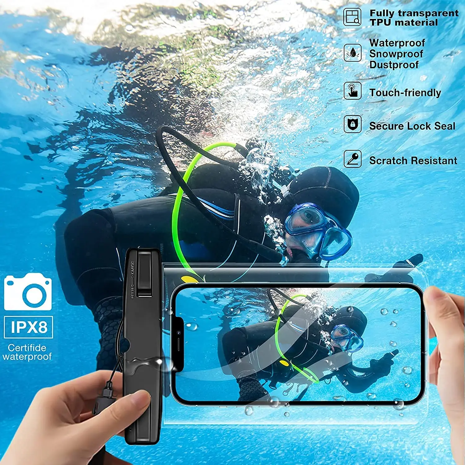 2 colors Top quality Mobile Phone Pouch 20M Waterproof Bag Underwater Dry Case Cover For snorkeling Canoe Swimming Drifting