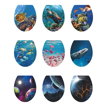 해저 동물 패턴 변기 뚜껑 스티커, 멀티 스타일, 욕실 장식, 탈착식 그림 벽화 커버