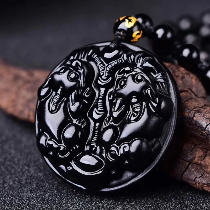 Obsidian Pixiu 펜던트, 더블 Pixiu 핑 버클 펜던트