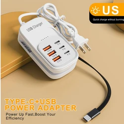 Ultimate Multi - Port Fast USB Charger Power Hub - 6 - in - 1 Desktop Charging Station with Universal Plug Adapter - 3PD3USB US White