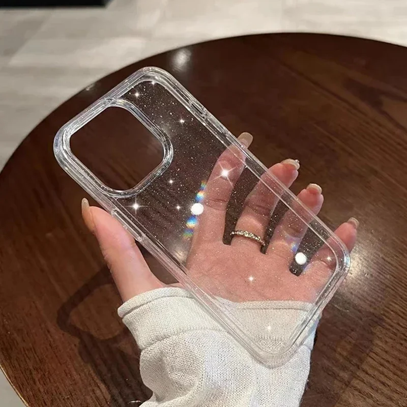 Luxury Glitter Bling Bumper Transparent Case For iPhone 15 14 13 11 12 Pro Max Mini X XS Max XR 7 8 Plus Soft purple Cover funda