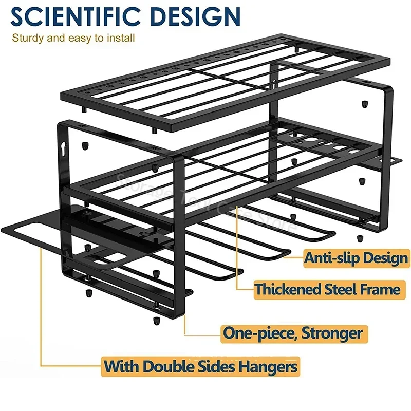 Tool Chest Tool Organizer 3 Tier Wall Mounted Wrench Organizer Drill Rack Heavy Duty Tool Rack for Workshop Garage 3