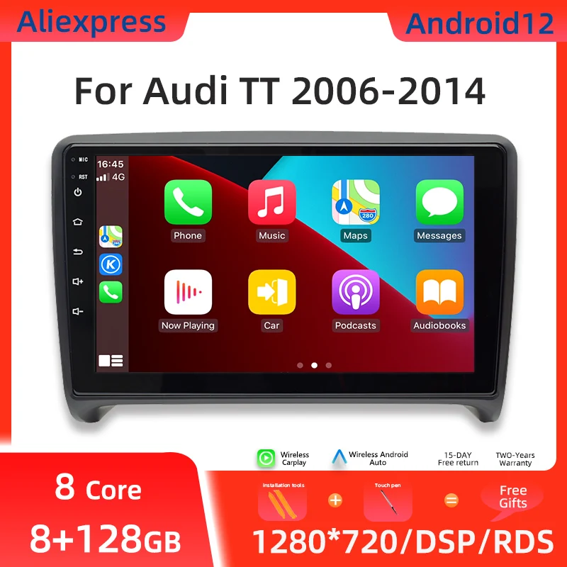 Uckazy 8 Core 1 Din Android 12 Car Multimedia Player For Audi Tt Mk2 8J 2006 2007 2008 2009 2010 2011 2012014 Radio Stereo Audio Head Unit Gps Navigat