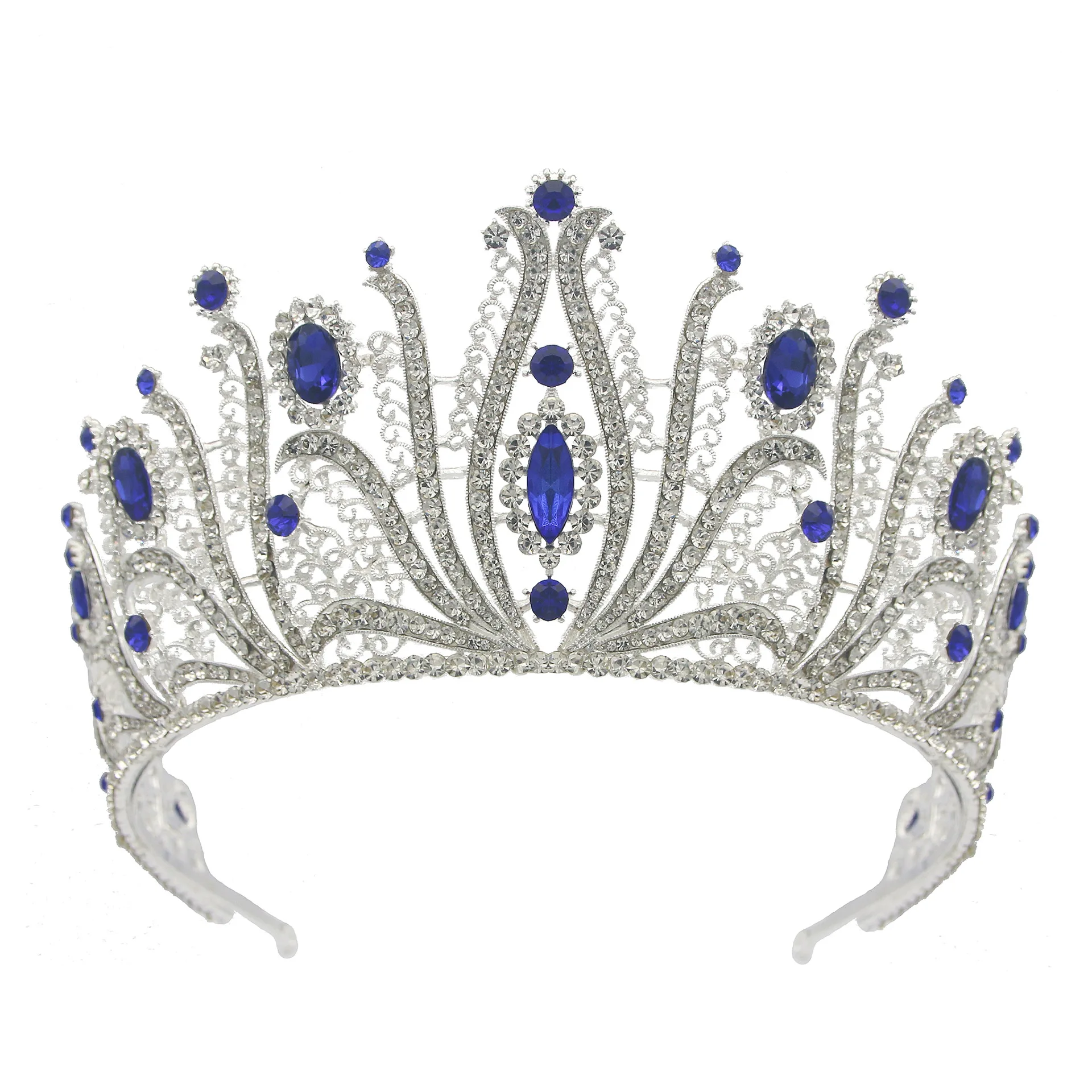 

Royal Queen Tiaras Women Jewelry Blue Sliver Miss Universe Bridal Crowns Girls Prom Pageant Diadem Wedding European Headpieces