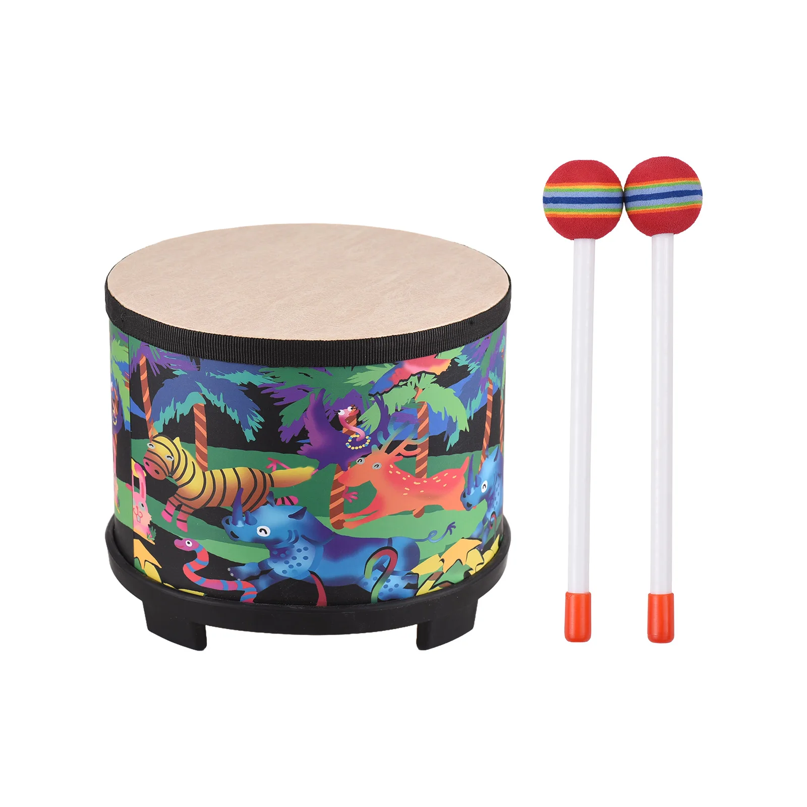 Drum Percussion Instrument 8-inch Floor Drum for Christmas Birthday Gift Bongo Floor Drums with2 Mallets Musical Instrument