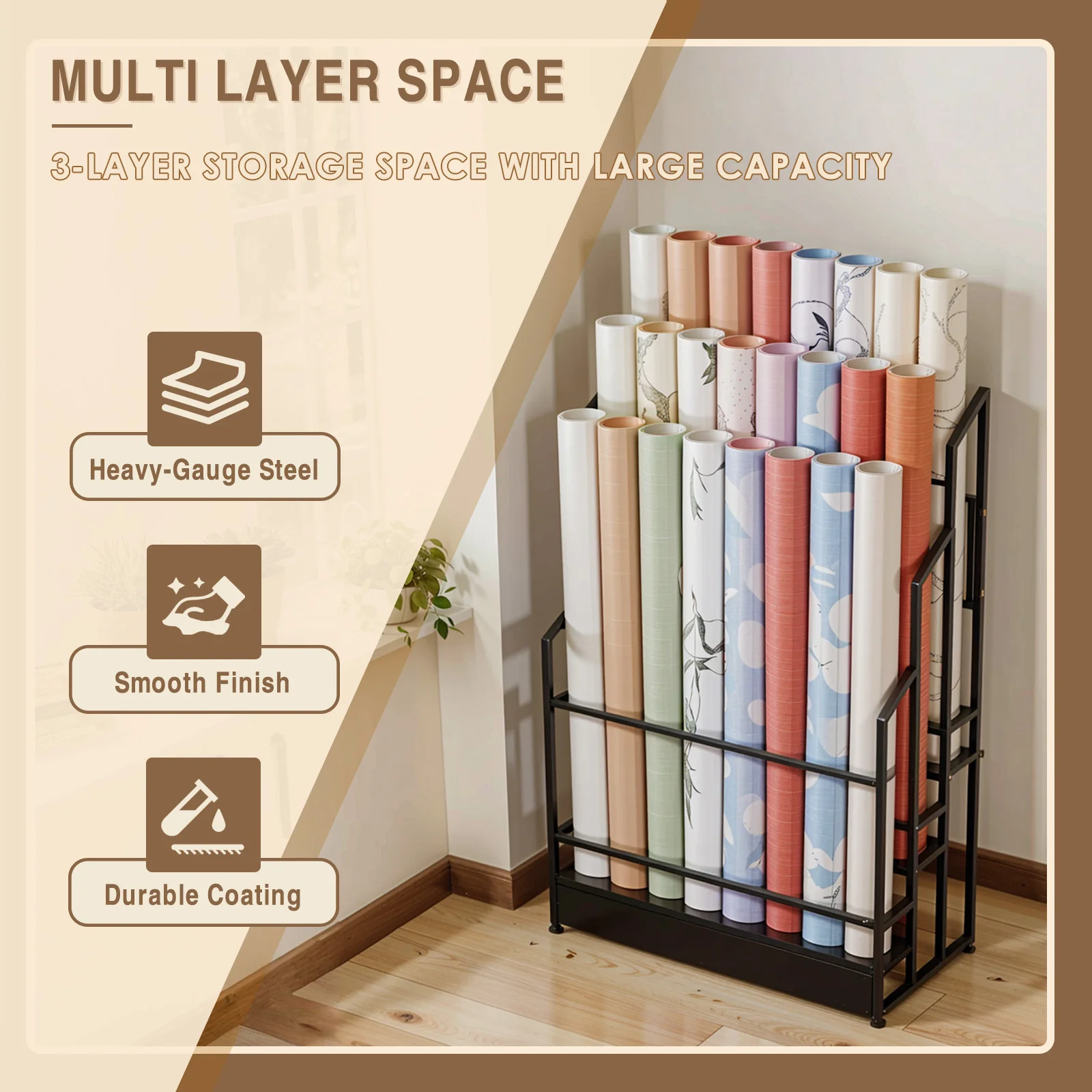 Fabric Roll Storage Rack Metal Vinyl Roll Storage Rack Craft Roll Storage and Organizer for Vinyl Roll Tablecloth PVC Film