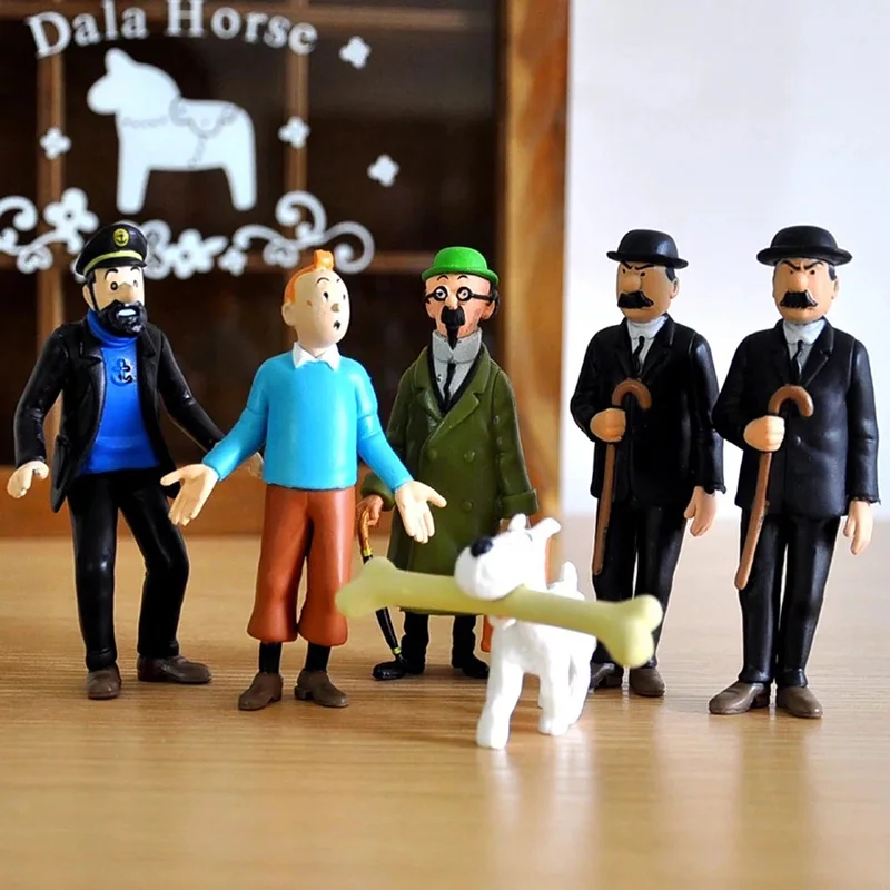 8cm TINTINの冒険フィギュアセット 6pcs/set 8cm Anime Cartoon The Adventures of Tintin Action