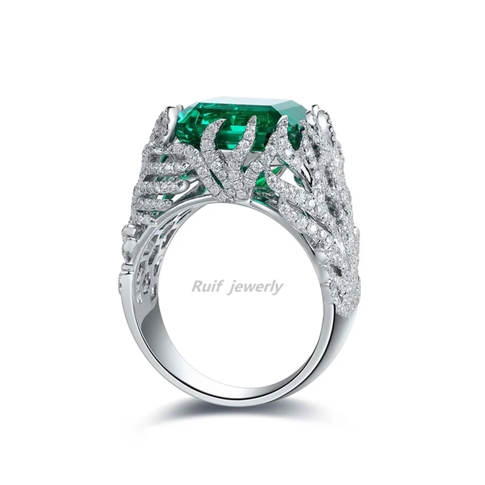 Ruif Customization 18k Gold about 8.5ct Lab Emerald with Moissanite Rings Female Engagement Wedding Marrige Bride Jewelry Gift 7 S82c36e217be44bc3a69150716b6d3608R Ruif Customization 18k Gold about 8.5ct Lab Emerald with Moissanite Rings Female Engagement Wedding Marrige Bride Jewelry Gift