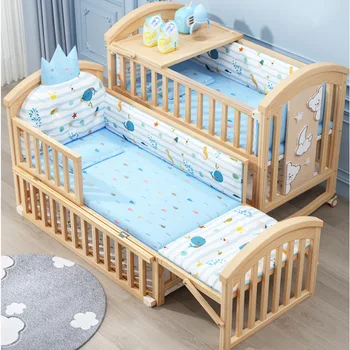 Solid Wood Adjustable Baby Crib with Mosquito Net 1