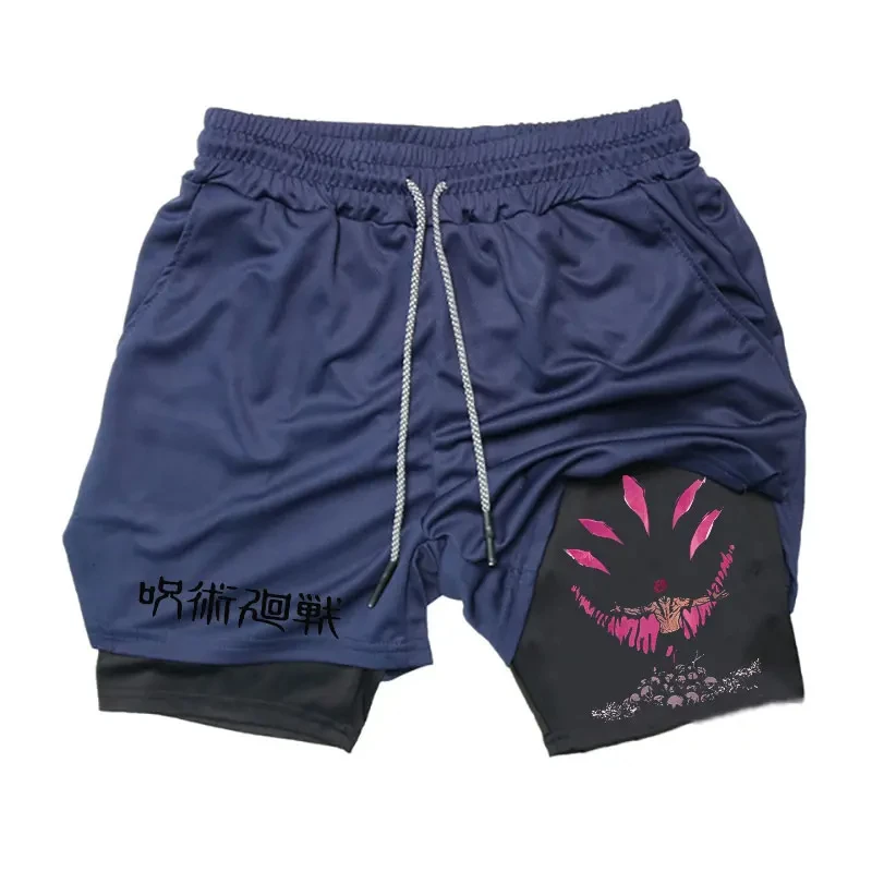 Anime Gym Shorts 2 In 1 Double Layer Men Workout Sports Jogging Sportwear Training Sport Shorts Male Summer Performance Shorts 3