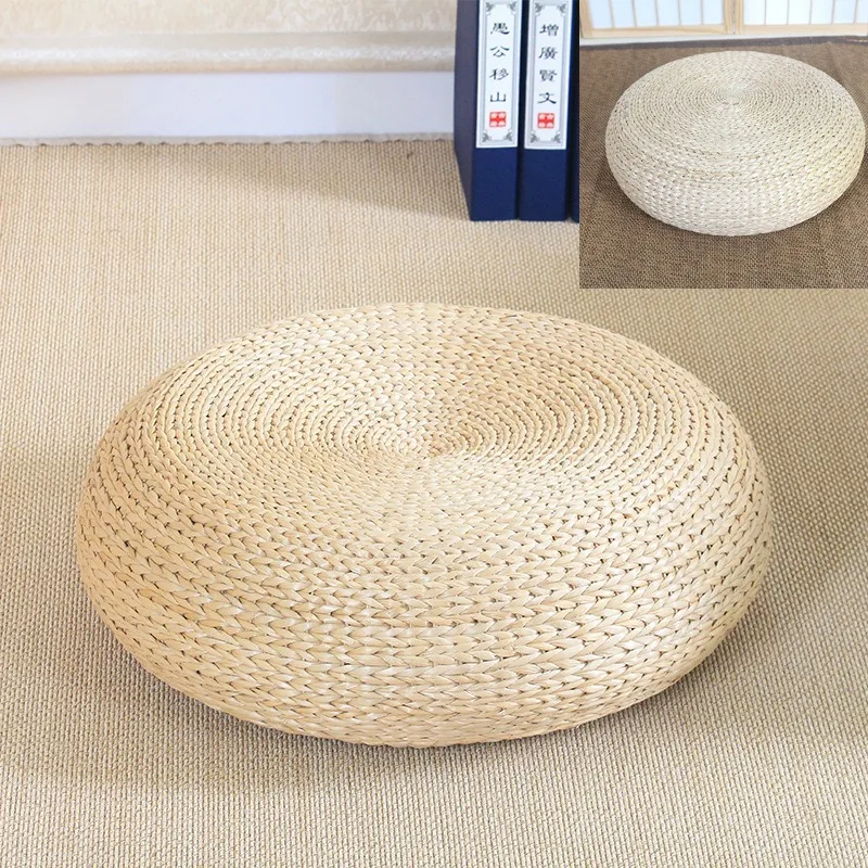 

Японская стильная татами-подушка ручной работы, вязаная солома, плоская зеркальная Подушка, напольная подушка, круглый коврик для медитации