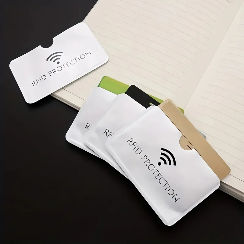 Stacked aluminum RFID blocking card sleeves ready for use