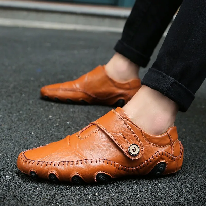 Кожаные повседневные мужские туфли ручной работы, удобные прогулочные туфли на плоской подошве, Нескользящие кроссовки большого размера