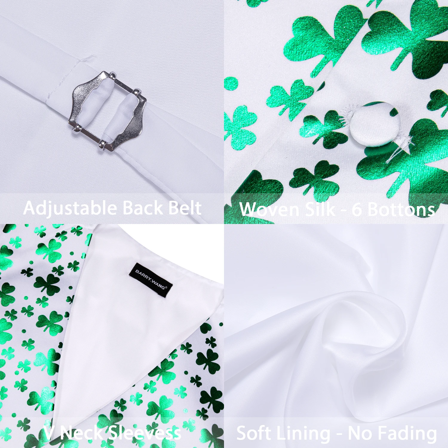 30 Colors Designer Green Vest for Men Clover Paisley Plaid V Neck Waistcoat Tie Set Wedding St.Patrick's Day