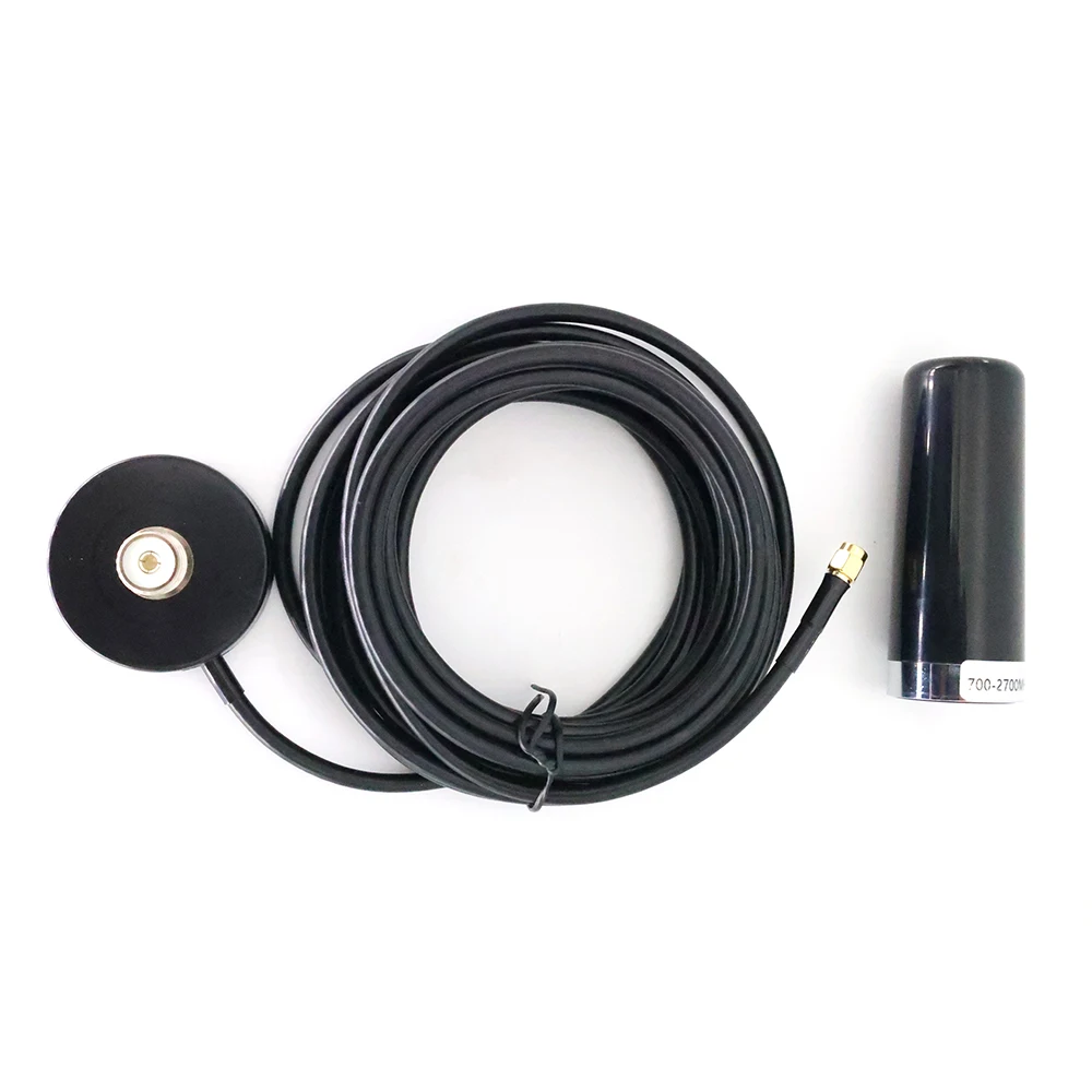 

Outdoor 4G LTE 700-2700MHZ Small Steel Gun Antenna 5.5CM Strong Magnetic Base Large Sucker with 5Meter SMA-Male Extension Cable