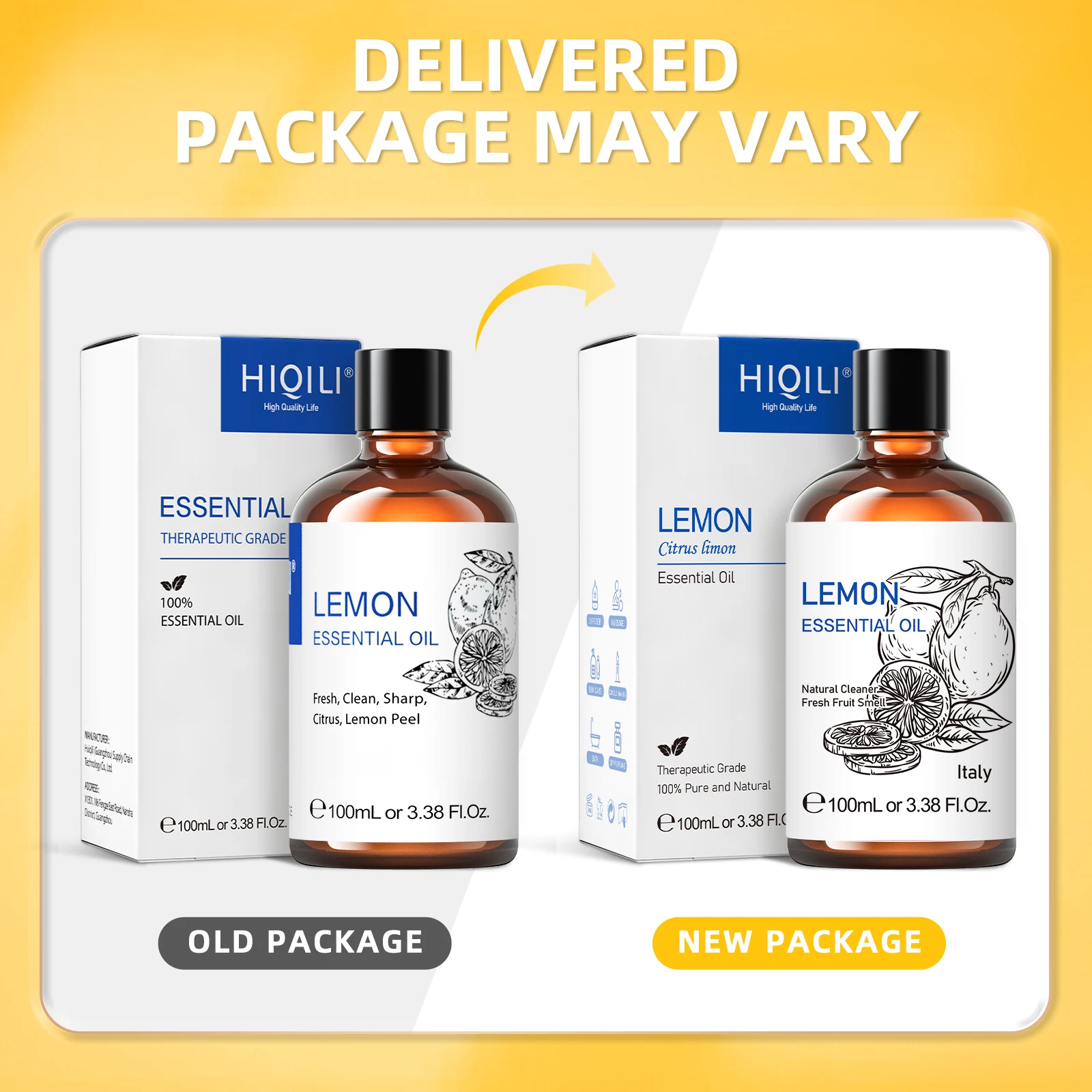 HIQILI 100ML Lemon Essential Oils for Diffuser/Humidifier/Massage/Aromatherapy Aromatic Oil for Candle/Soap Making & Hair Care