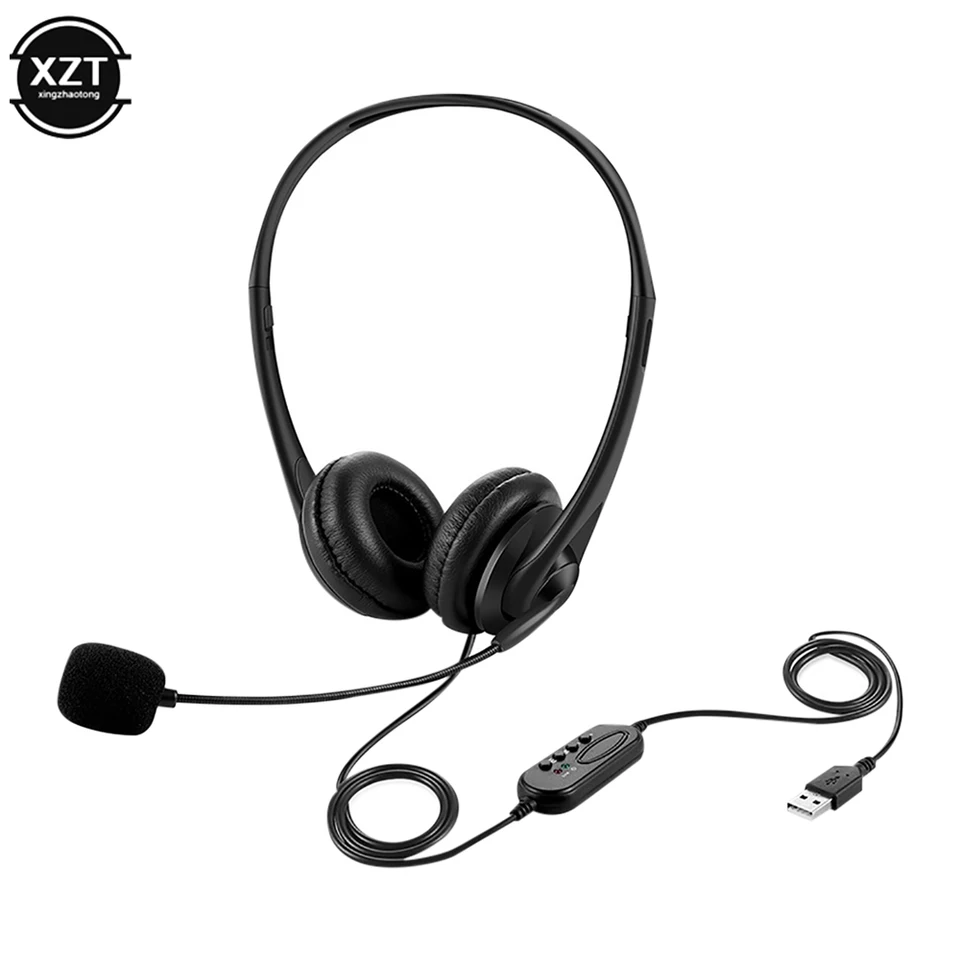 3.5mm Computer Laptop Headphone With Noise Cancelling Microphone For Chatting, Network Teaching, Video Conferencing, USB Wired_voghion.com