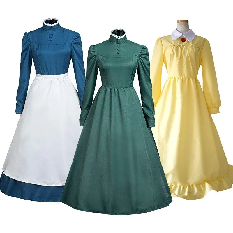 

Anime Howl's Moving Castle Sophie Hatter Cosplay Costumes Maid Dress Blue Yellow Green Lolita Uniforms Women Halloween Party