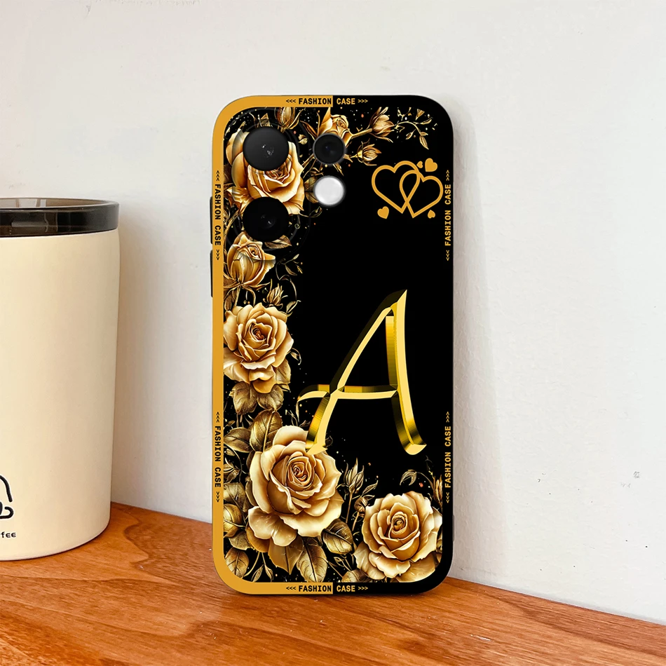 Fashionable Rose Letters Soft Liquid Silicone Phone Case with Camera Coverage and Anti-Drop Protection