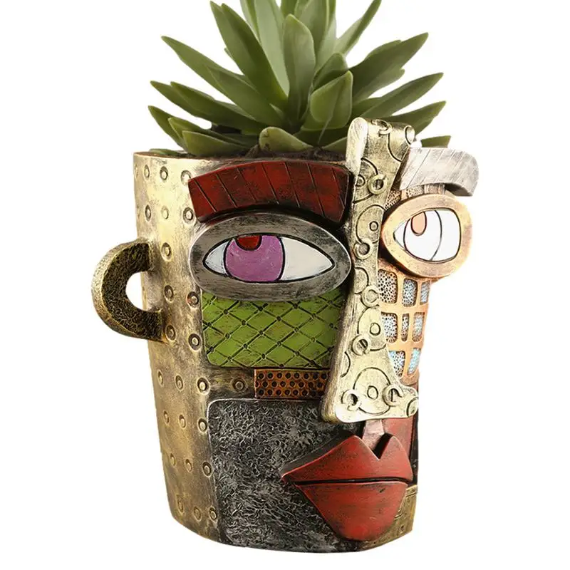 

Abstract Face Planter Colorful Resin Head Flower Pots With Handles Creative And Funny Unique Succulents Plant Pot For Balcony