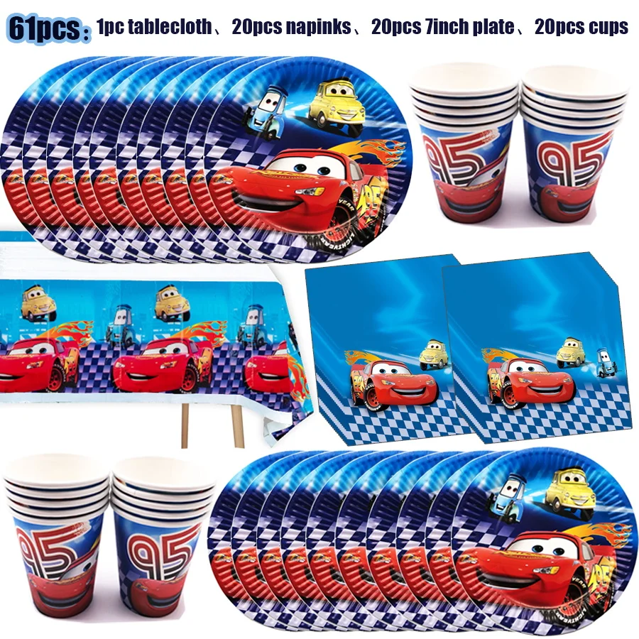 thumbnail image 1 of Decoraciones para fiestas de cumpleaños de Cars Disney Pixar Cars Lightning Mcqueen Globos Servilletas de papel Vasos Platos Bolsas de regalo Vajilla Suministros, 1 of 5