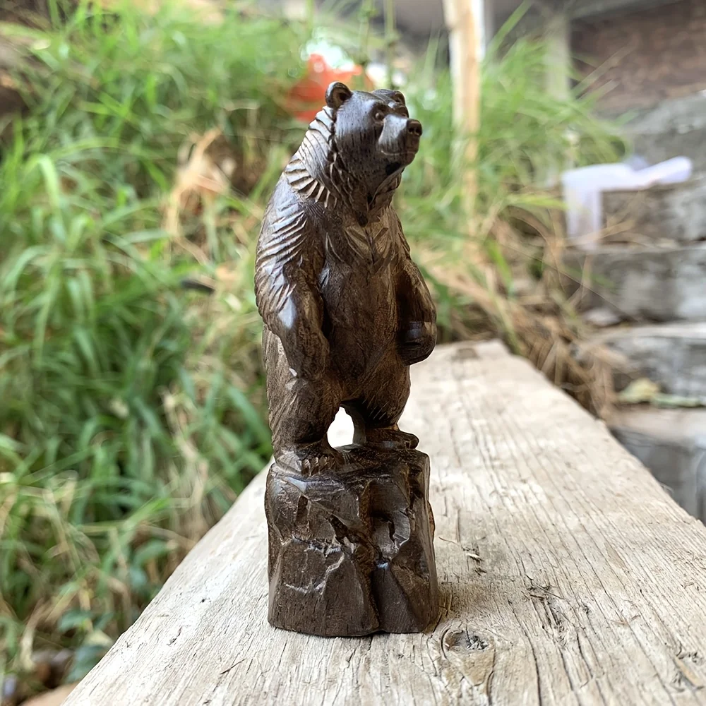 Artistic Wooden Bear Sculpture Ornament - Perfect for Home and Holiday Decor
