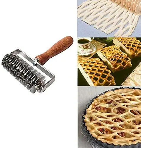 Stainless Steel Dough Lattice Pizza Dough Roller Cutter Wood Handle Crust Roller Cutter Top Lattice Wheel Pizza Bread dough scraper baking tool dough cutter baking accessories