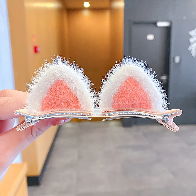 1ペア】秋冬ぬいぐるみ猫耳子供用ヘアピンかわいい漫画立体ペア