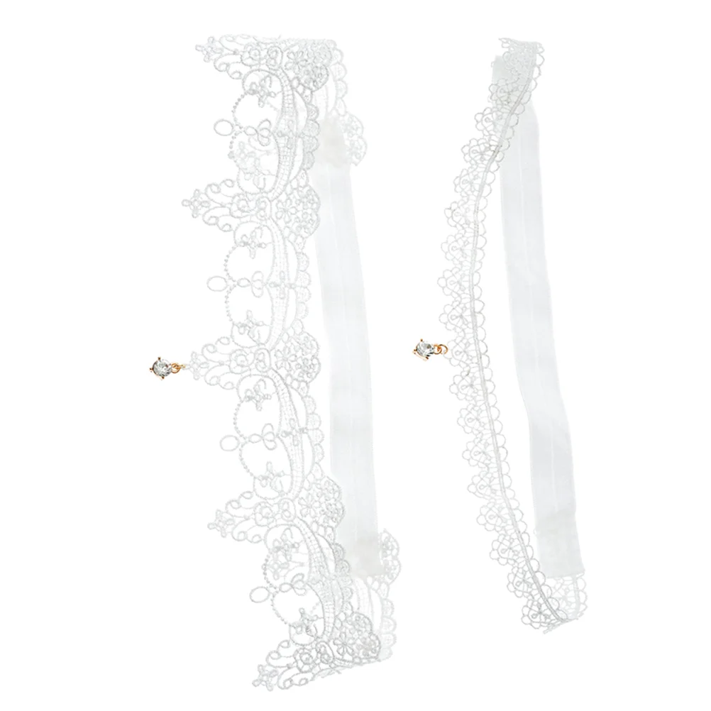 

2 Pcs Rhinestones Bridal Garter Women's White Stockings Garters for Bride Textile Fashion