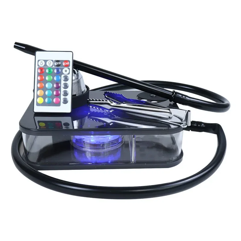 Portable LED Tobacco Pipes Smoking Grass Hookah Set with Chicha Bowl Carbon Holder Complete Shisha Box Acrylic Pipe Kit tobacco smoking accessories herb smoking pipe hookah water pipe