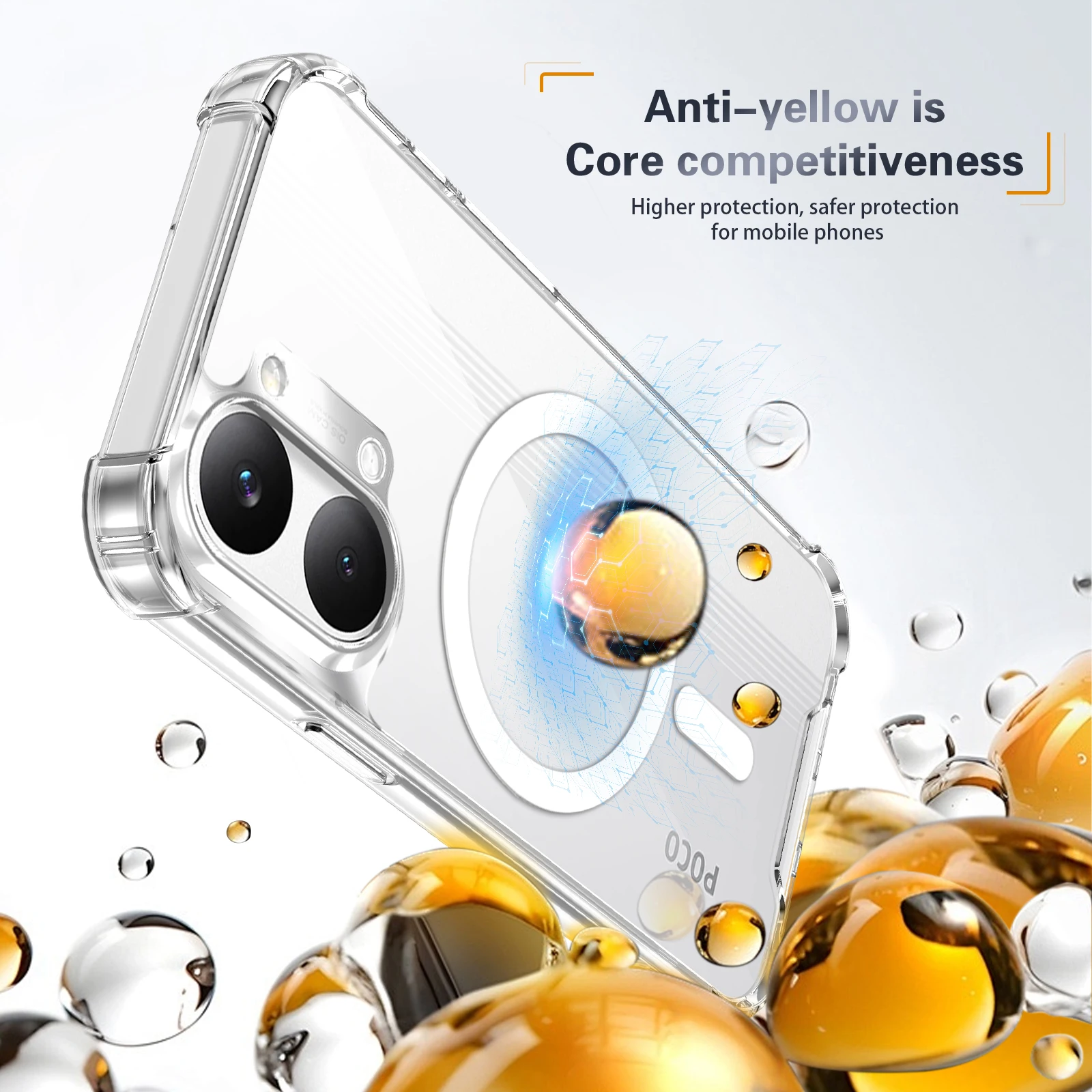 Magnetic Transparent Airbag Shockproof Phone Case with PC+TPU Protection Cover