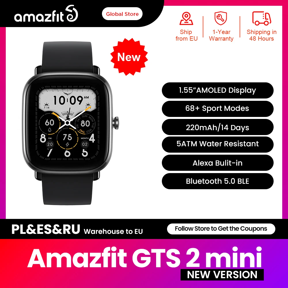  [New Version] Amazfit Gts 2 mini New Version Smartwatch 68+Sports Modes Sleep Monitoring Smart Watch For Android For iOS 