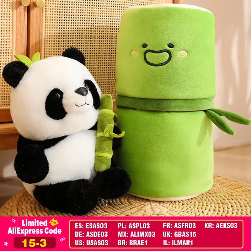 Kawaii Bamboo Tube Panda Set Plush Toy Cute Plushies Stuffed Animal Bear Doll Reversible Design Children's Valentine's Day Gifts