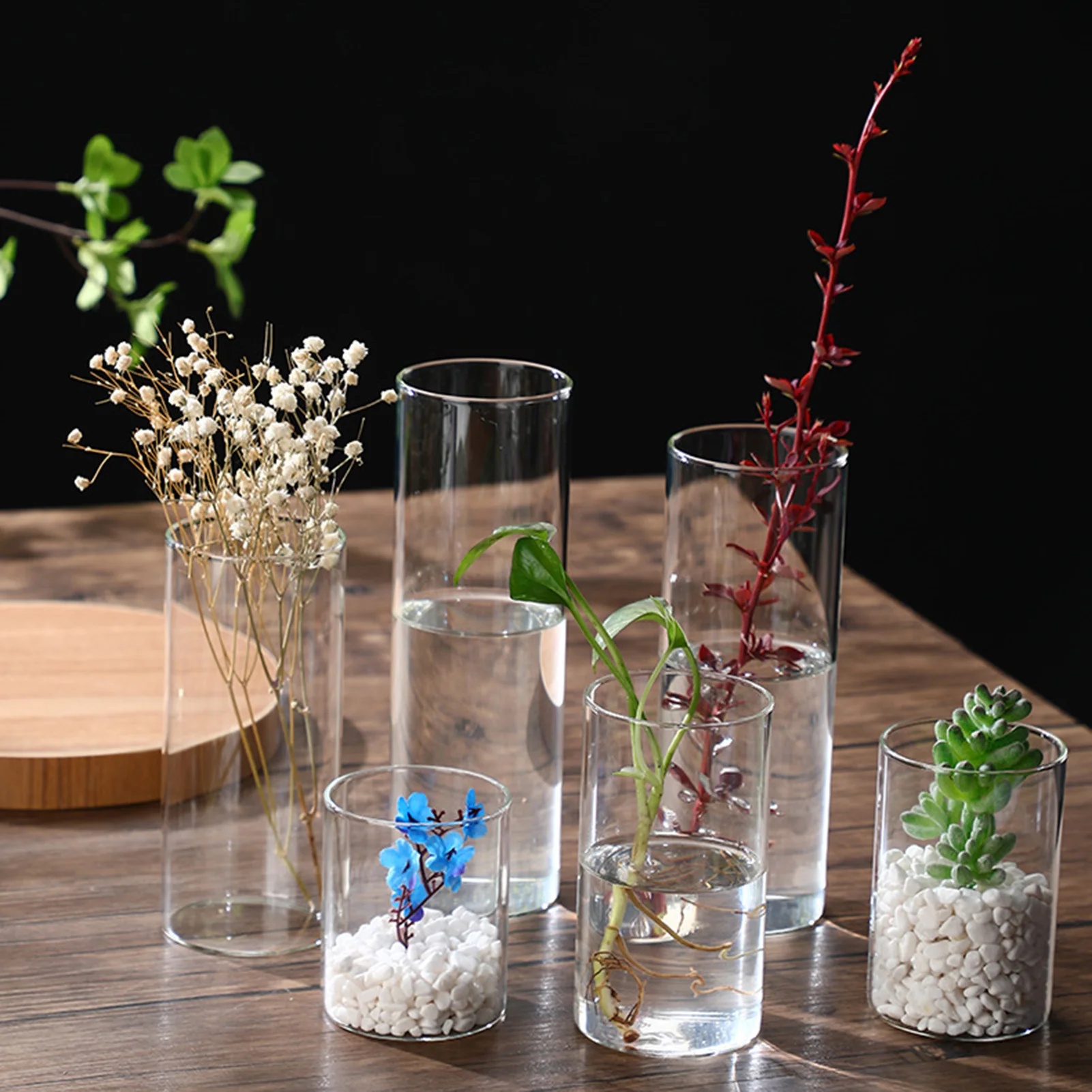 Transparent Glass Hydroponic Vase Modern Cylinder Flower Centerpiece Vases Use for Floral Wedding Home Decoration Candle Holders 6