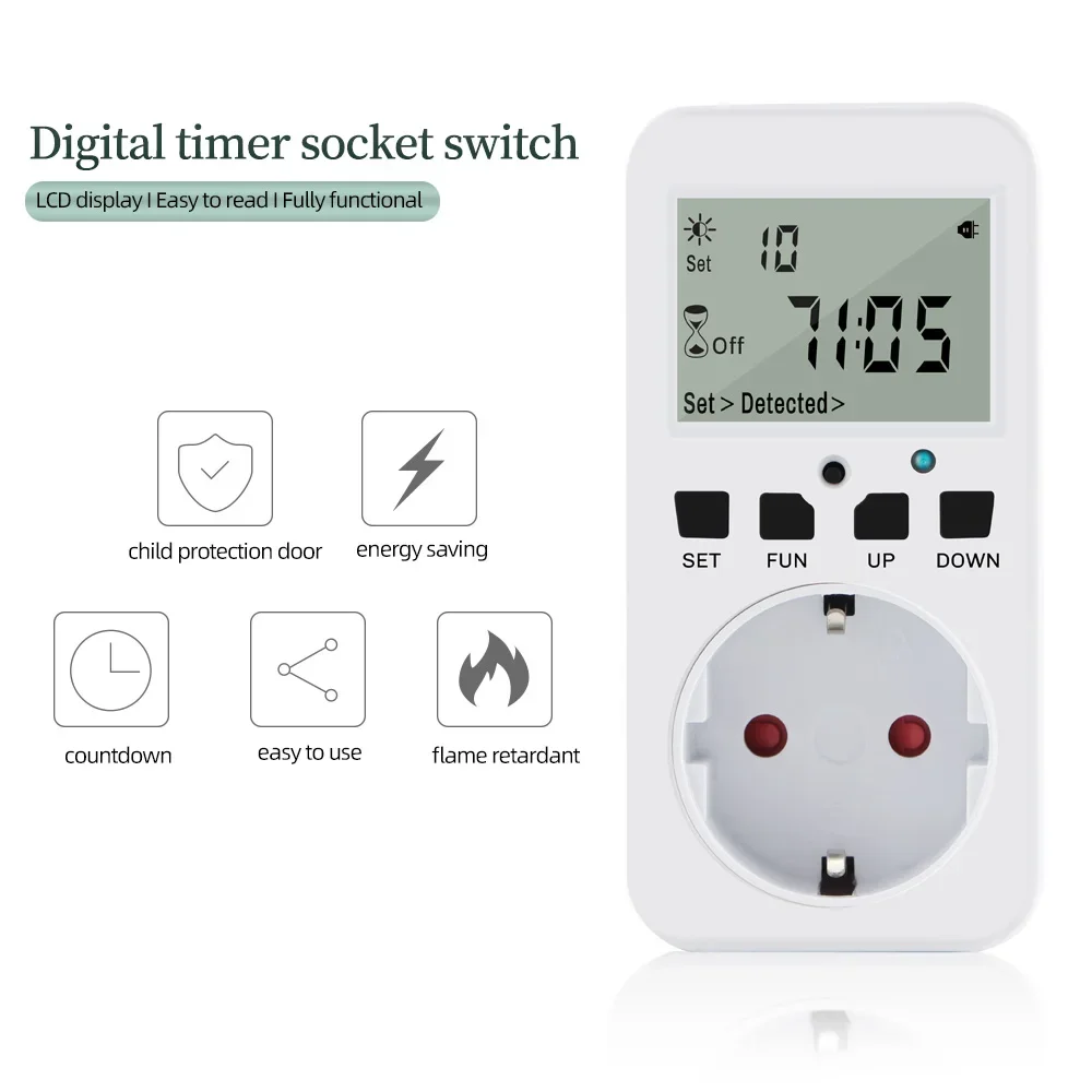 TOPEAST Digital Timer Socket Cycle Programmable 120V-60Hz 15A with UK/US/FR/EU