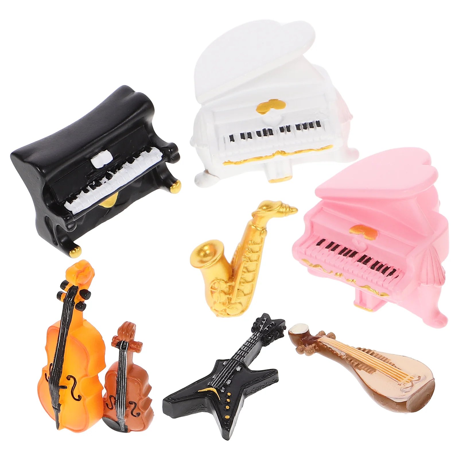 

8 Pcs Musical Instrument Ornaments Decorative Miniature Vertical House Accessory Resin Supply Realistic