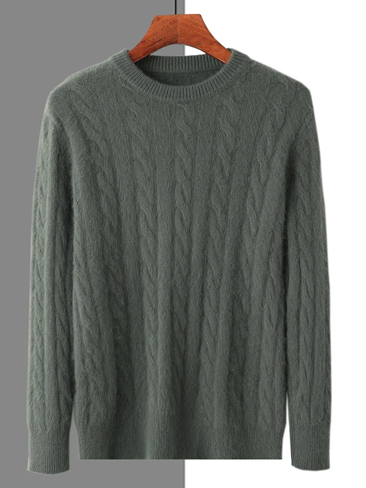 Autumn Winter Men Round Neck Cashmere Sweater Cable Knitting Smart Casual Pullover Mink Cashmere Knitwear basic sweater