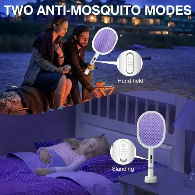 Electric Fly Swatter Type-C Rechargeable Bug Zapper Racket 4000V Detachable Mosquito Killer Bracket Handheld Auto Mosquito Kill 4